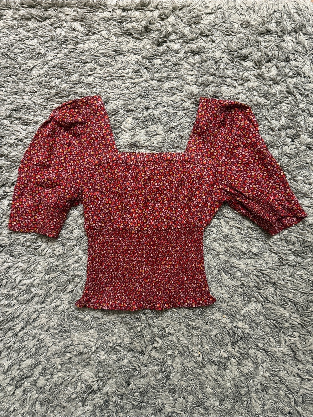 Target Red Floral Square-Neck Smocked Puff-Sleeve Top